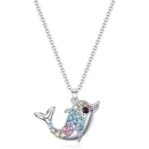 Dolphin Silver Necklace for Girls Women Rainbow Gift Ocean Jewelry Fashion